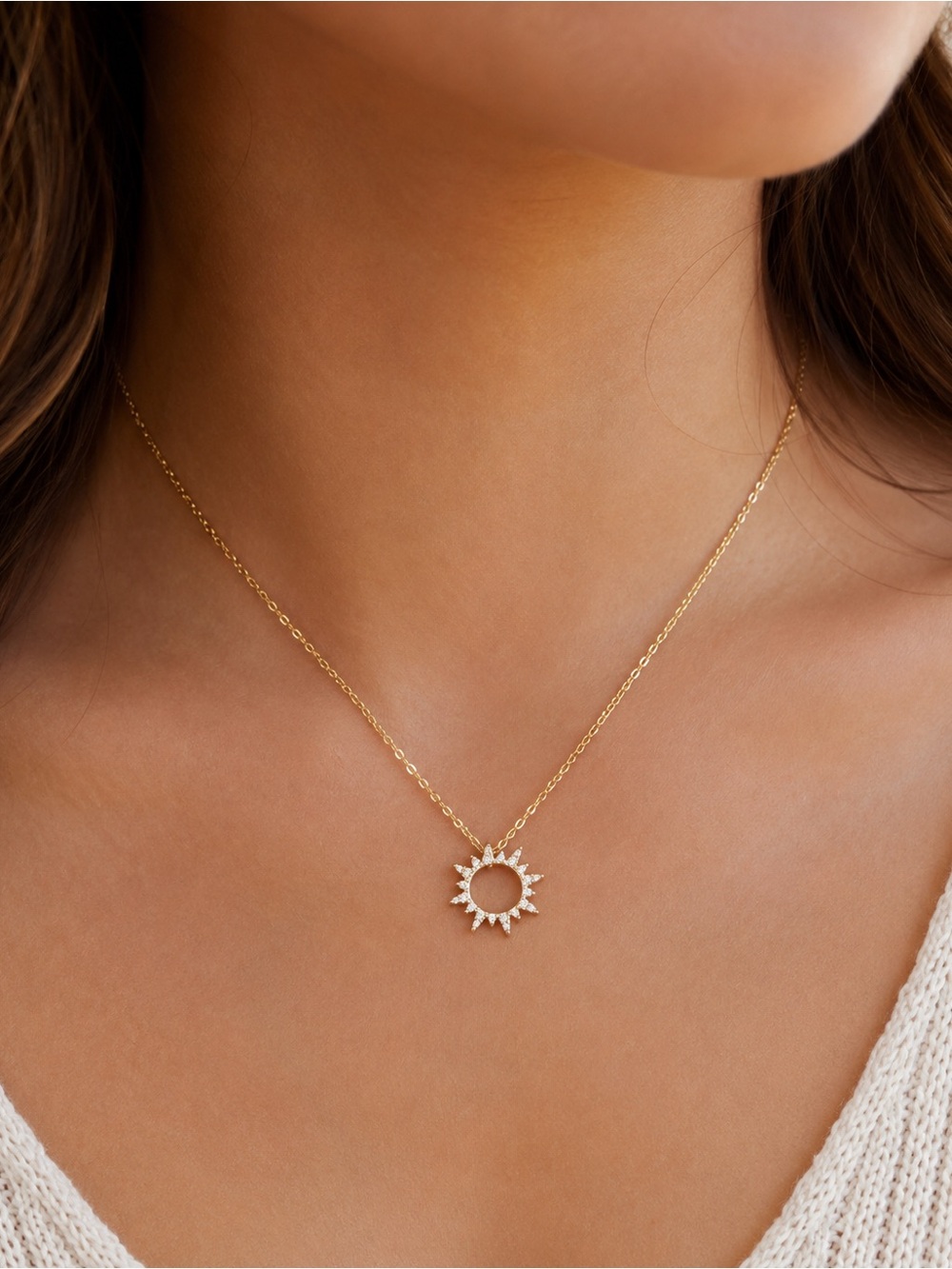 Secret Box New York 14K Gold Dipped CZ Sunburst Pendant Necklace NWT
